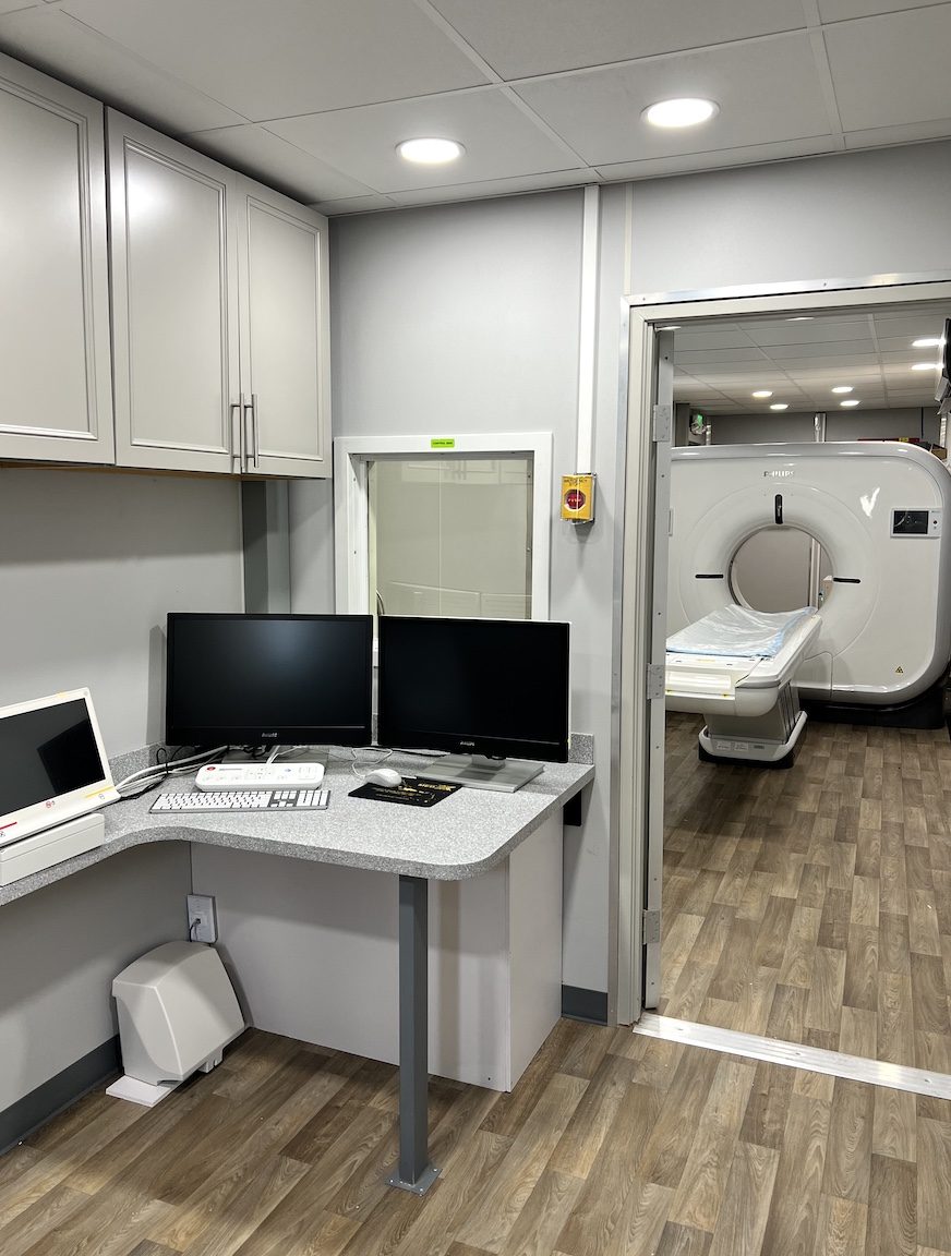 Finished CT suite control room with Philips CT scanner